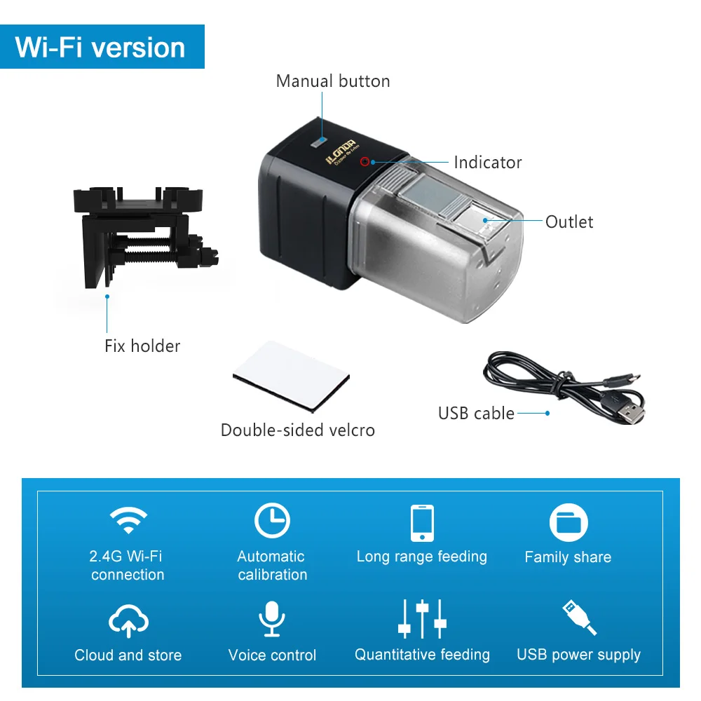 وحدة تغذية الأسماك واي فاي، وحدة تغذية الأسماك الأوتوماتيكية، منتجات المنزل الذكي، لوازم حوض السمك للتحكم المحمول مع أليكسا وجوجل هوم