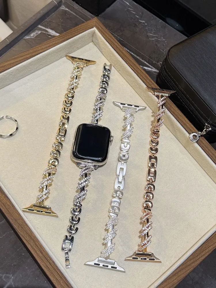

Luxury Copper Diamond Metal Band for Apple Watch Bands 38 41 42 45 46 49mm Women Bracelet Slim Bling Strap for iWatch S11 10 9 8