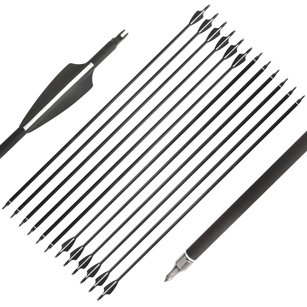 

6/12 шт. смешанные карбоновые стрелы 31,7 дюйма, позвоночник 500 с 3-дюймовым резиновым пером, 100 зерен, целевая точка стрелы для стрельбы из лука