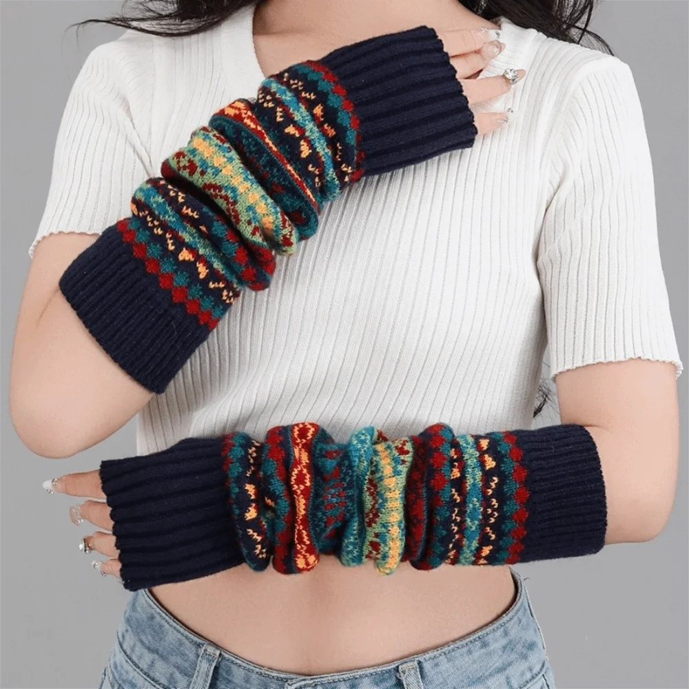 

Extended Elastic Knitted Fingerless Sleeves Bohemian Style Thickened Y2K Star Arm Cover Long Gothic Warmer Long Cuff Festival