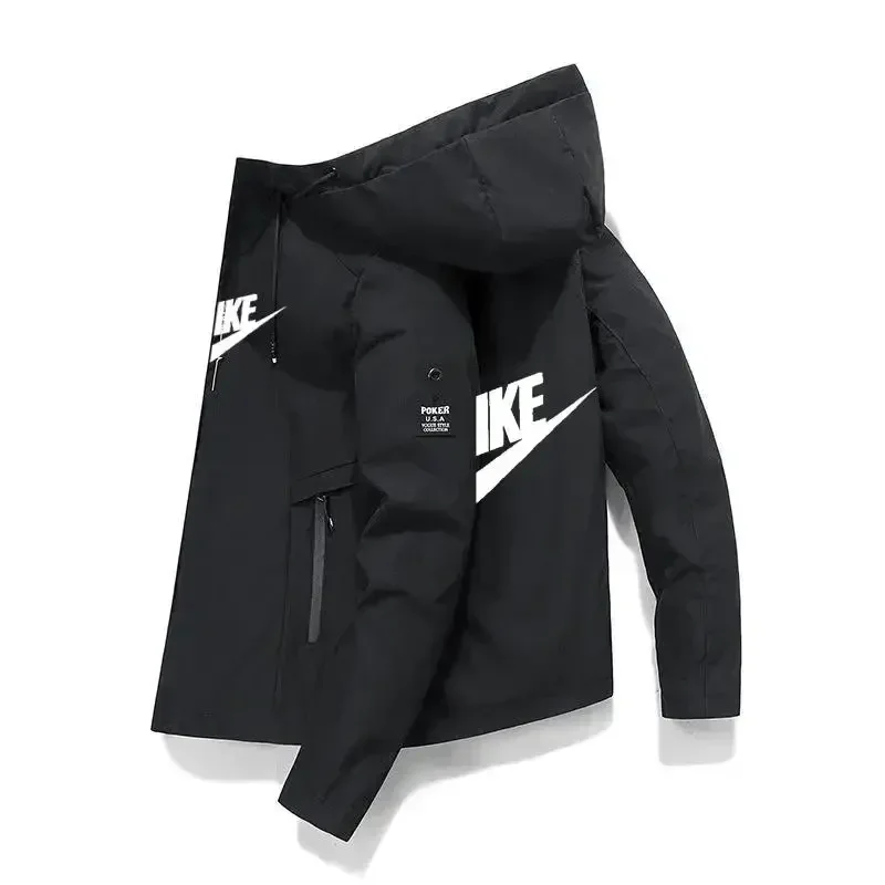 New spring autumn Men\'s Windproof waterproof Zipper Casual Fashionable High Quality Hooded Baseball print Outdoor Sports Jacket