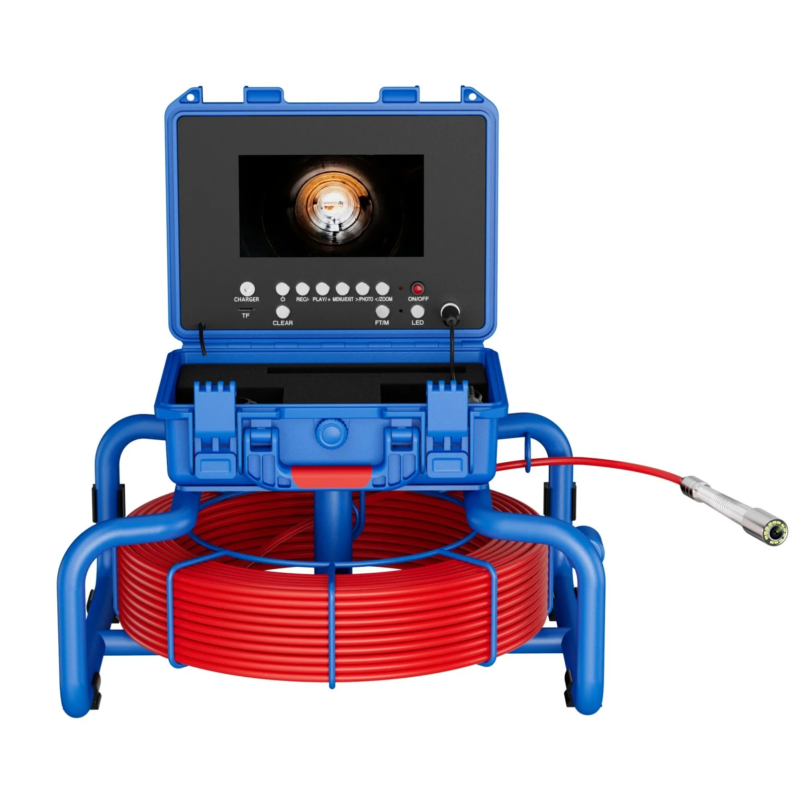 Pipe Inspection Camera with Meter Counter and Self-Leveling 512HZ Transmitter 7mm 30/50/60M Cable Sewer 7inch Video Endoscope