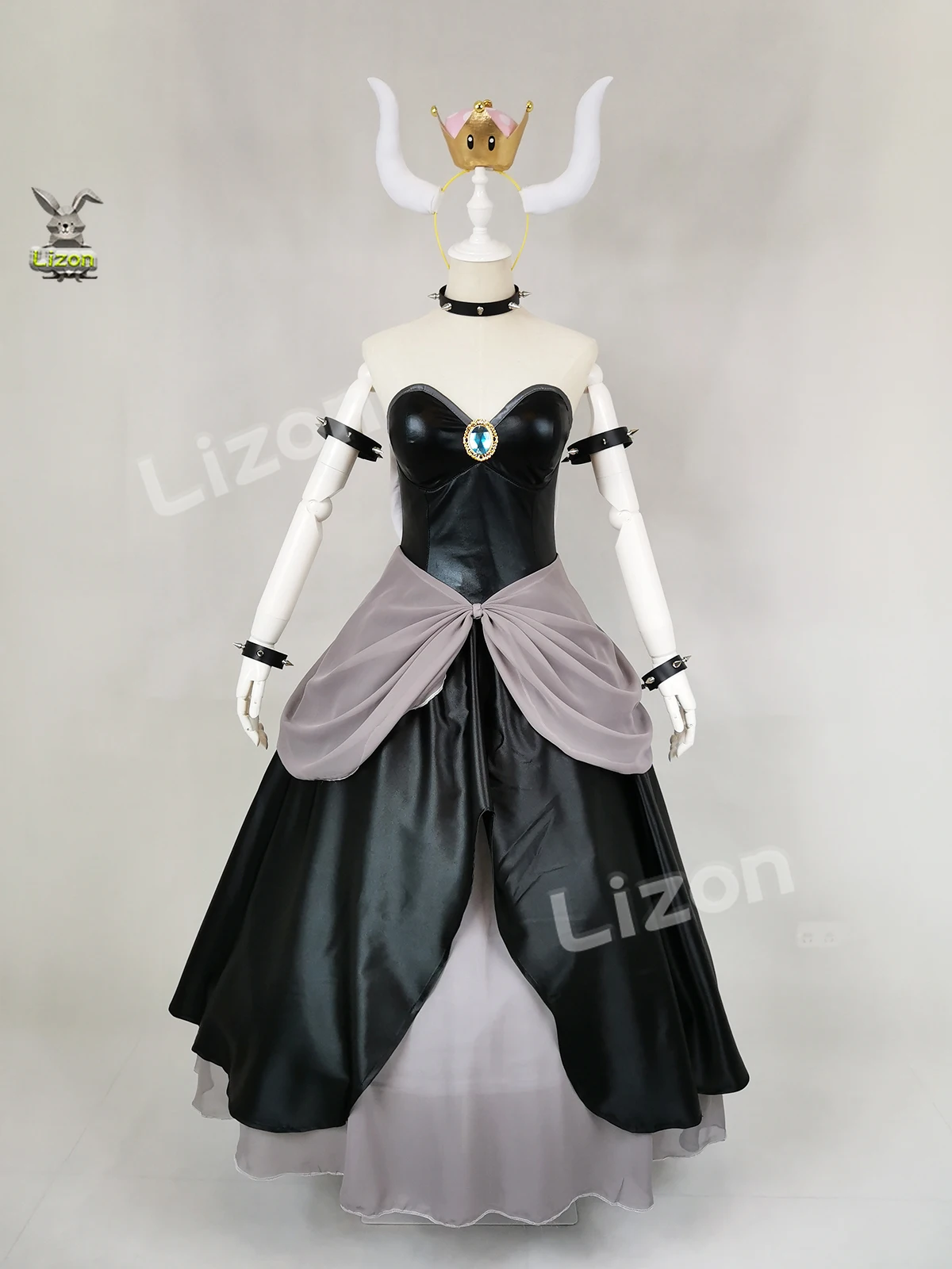 Bowsette Princess Bowser Peach Saber Lily Cosplay Costume Dress Set with Horn and Turtle Shell Halloween Costumes for Women