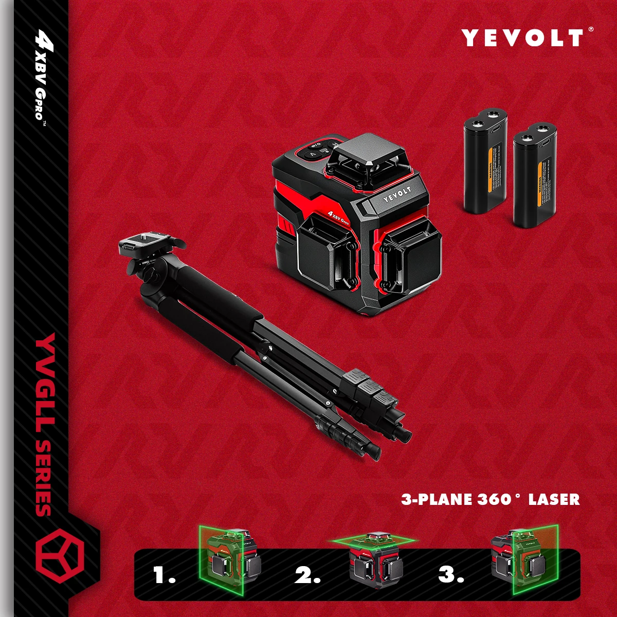 

YEVOLT YVGLL4XS12 Лазерный уровень с полной раскладкой 12-линейный двойной мощности Высокоточный наклонАдаптация самовыравнивающегося дневного света Видимый 30 м