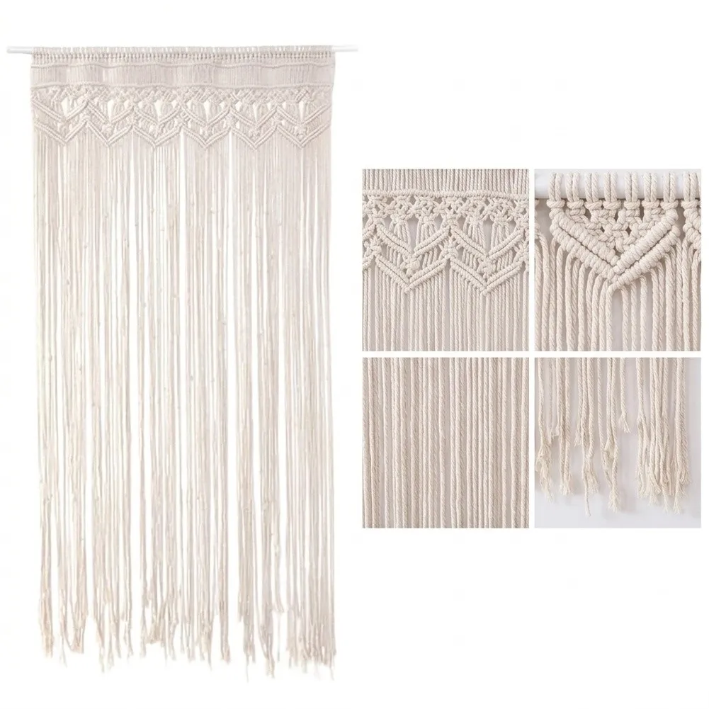Natural Cotton HanFor Dwoven For Door Curtain for beige 95 cm for x 180 cm Boho For NorFor Dic Style for Home Entryway For