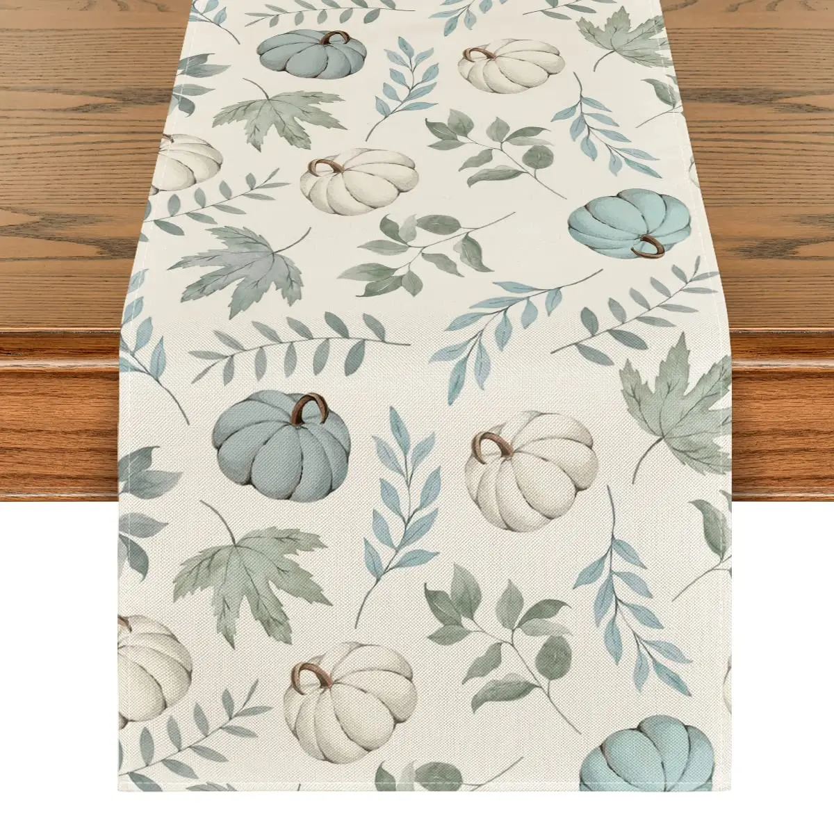 

Pumpkins Fall Eucalyptus Leaves Table Runner, Thanksgiving Kitchen Dining Table Decoration for Home Party, Seasonal, Autumn