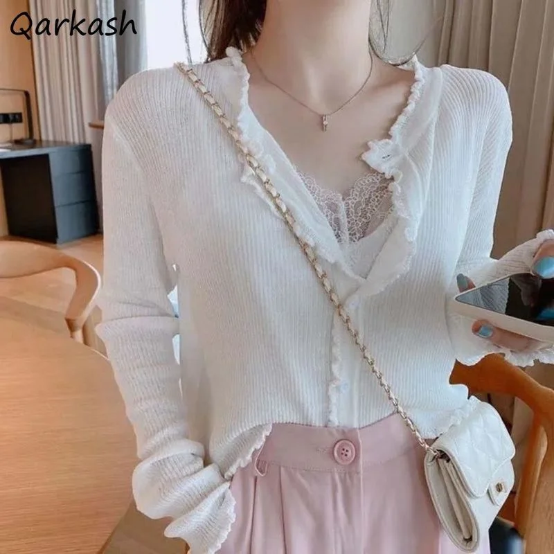 

Cardigan Women Stretchy Simple Basic Solid Sun Proof Sweet Lady Thin Summer O-neck All-match Leisure College New Design Cozy Ins