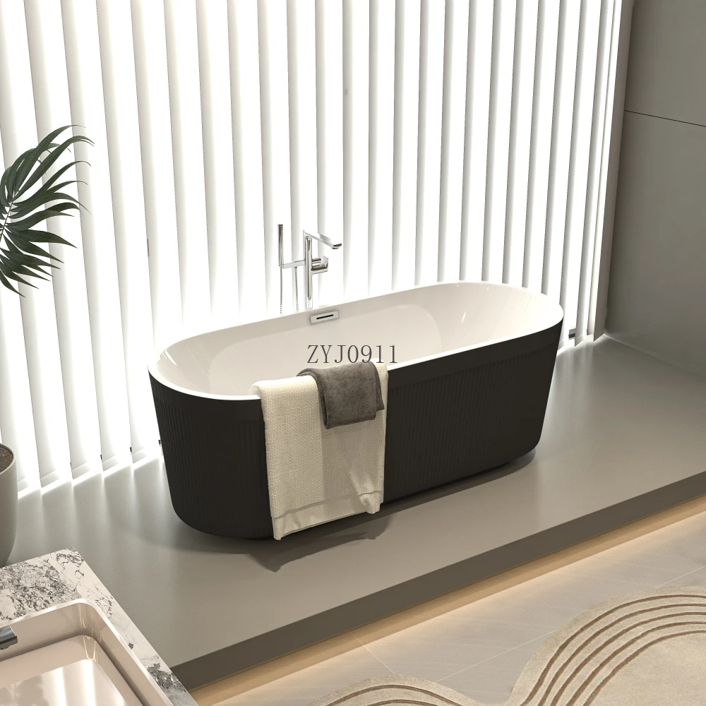 59" freistehende Acrylbadewanne mit einzigartigem Plissee-Design: geräumige ovale Form