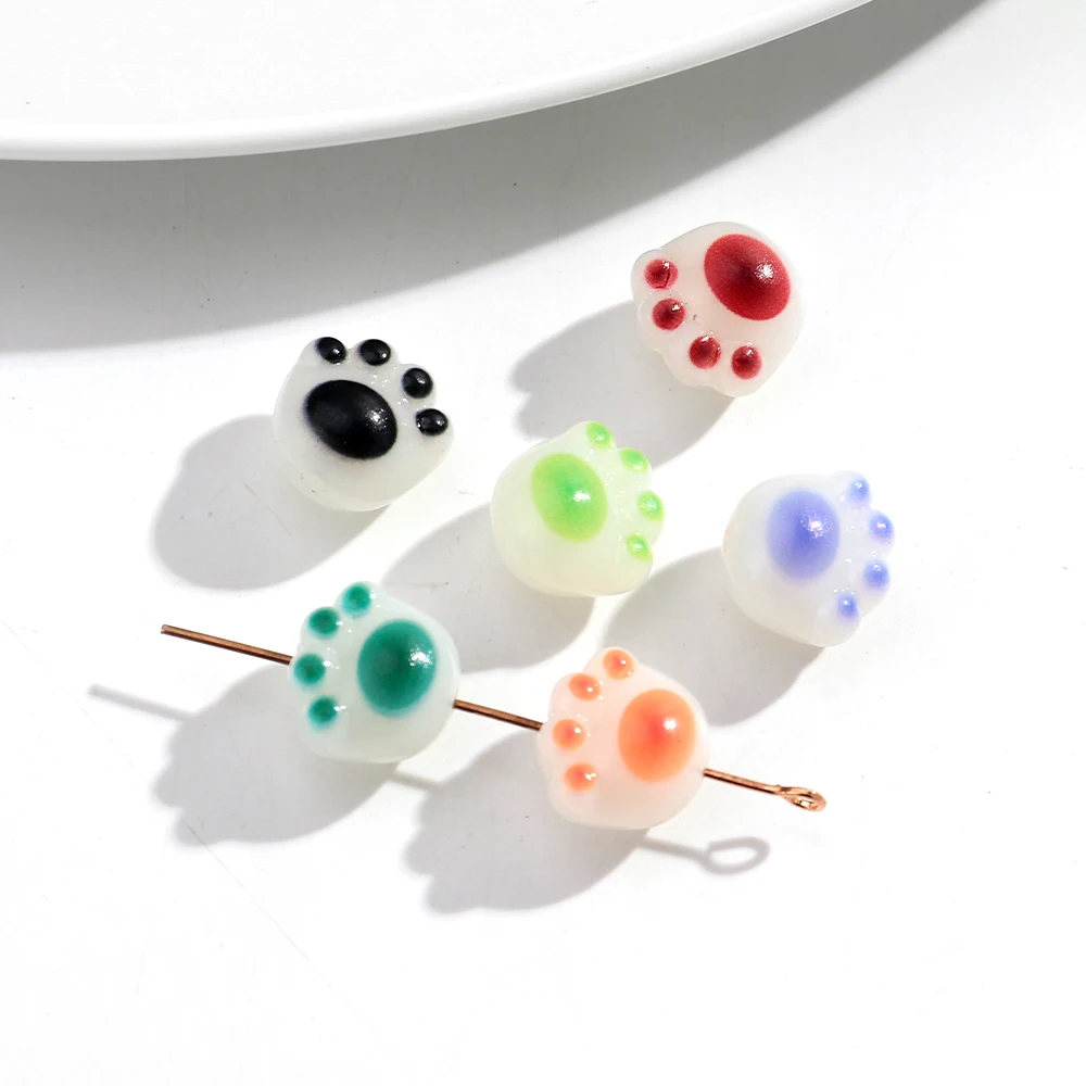 CH79 12*11mm Colorful Acrylic Cute Cat Paw Loose Spacer Bead Charms for Jewelry Making DIY Keychain Accessories Material