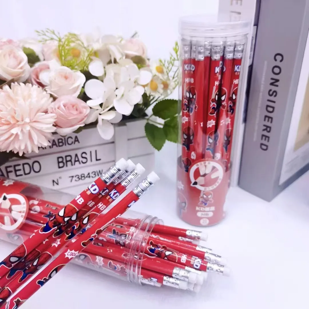 

Anime Pencil Spiderman Primary School Students Writing Pen Aisha Barrel with Eraser Headchildren Cartoon Write Supplies