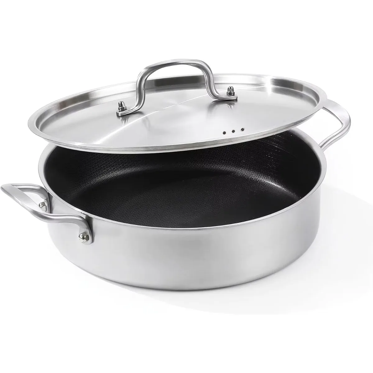 

Nonstick Frying Pan Skillet with Lid, 7 Quart Stainless Steel Saute Pan, 12inch Deep Frying Pan with Lid