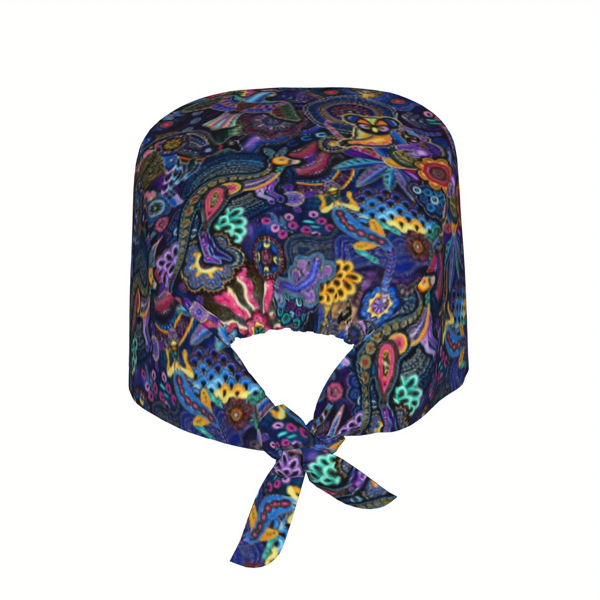 1pc African Tribe Women'S Stylish Printed Work Cap - Lightweight Adjustable Skull Cap, Tie-Back Nurse Hat, Dustproof Chef & Cook