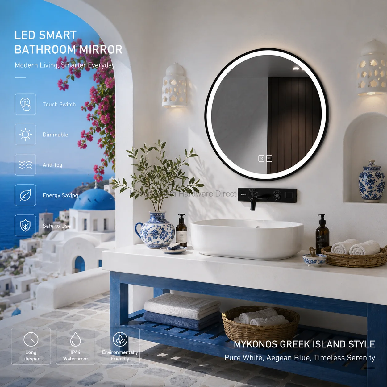 Bathroom Mirror Led - مرآة حمام ذكية دائرية بقطر 50