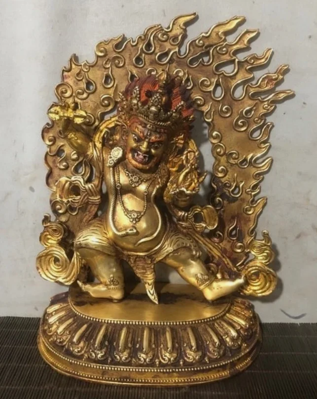 Old Tibet Buddhism Bronze Gilt Mahakala Wrathful Deity Backlight Buddha Statue