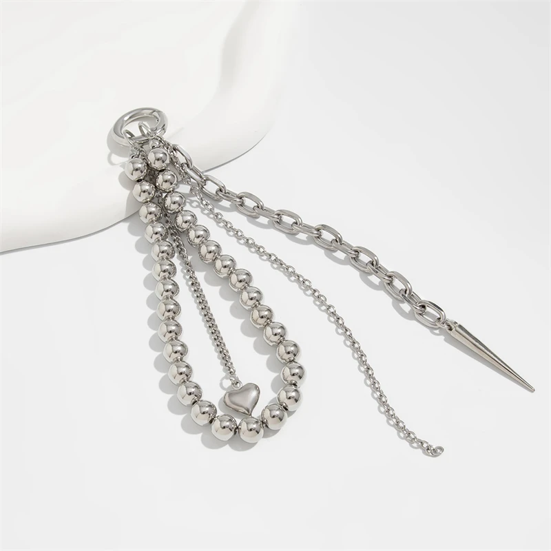 

Punk Long Rivet Keychain Silver Color Round Beads Beaded Tassel Metal Chain Heart Pendant Pendant Bag Waist Chain Accessories