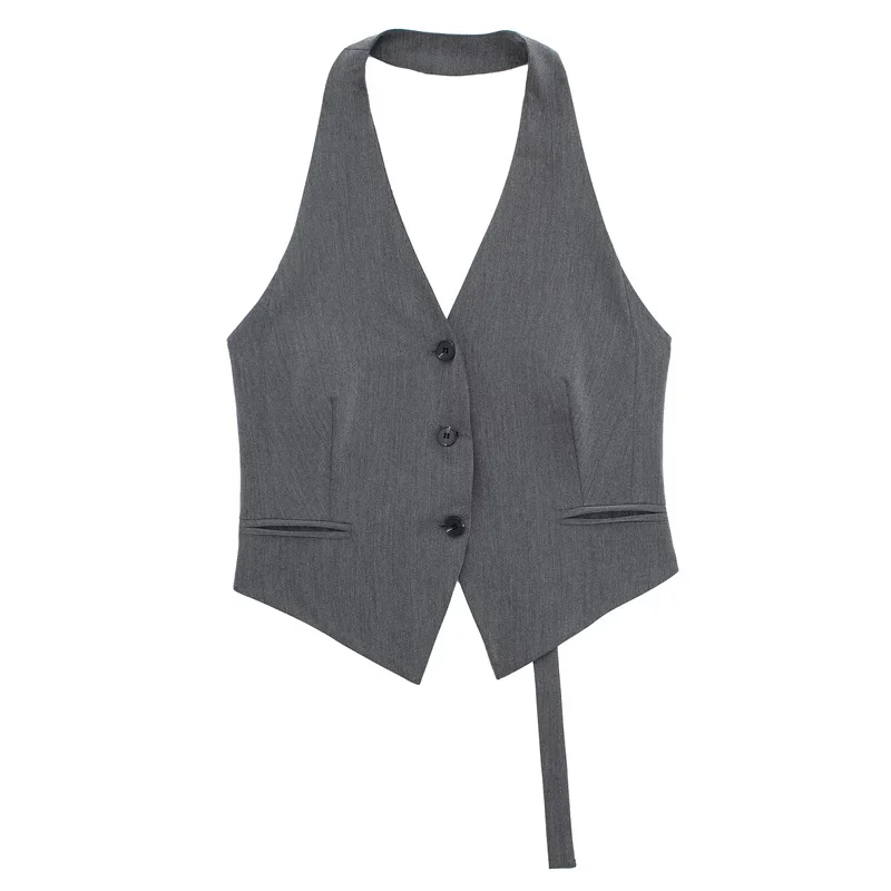 HXAO Women's Suit Vest Halter Neck Sleeveless Vest Woman Off Shoulder Black White Short Vest 2024 Casual Backless Formal Vests