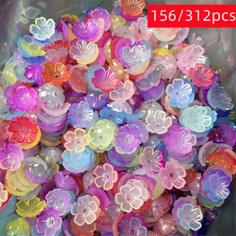 156/312pcs 11mm acrylic transparent cherry blossom color mixed DIY making bracelet necklace, decoration beads small gifts