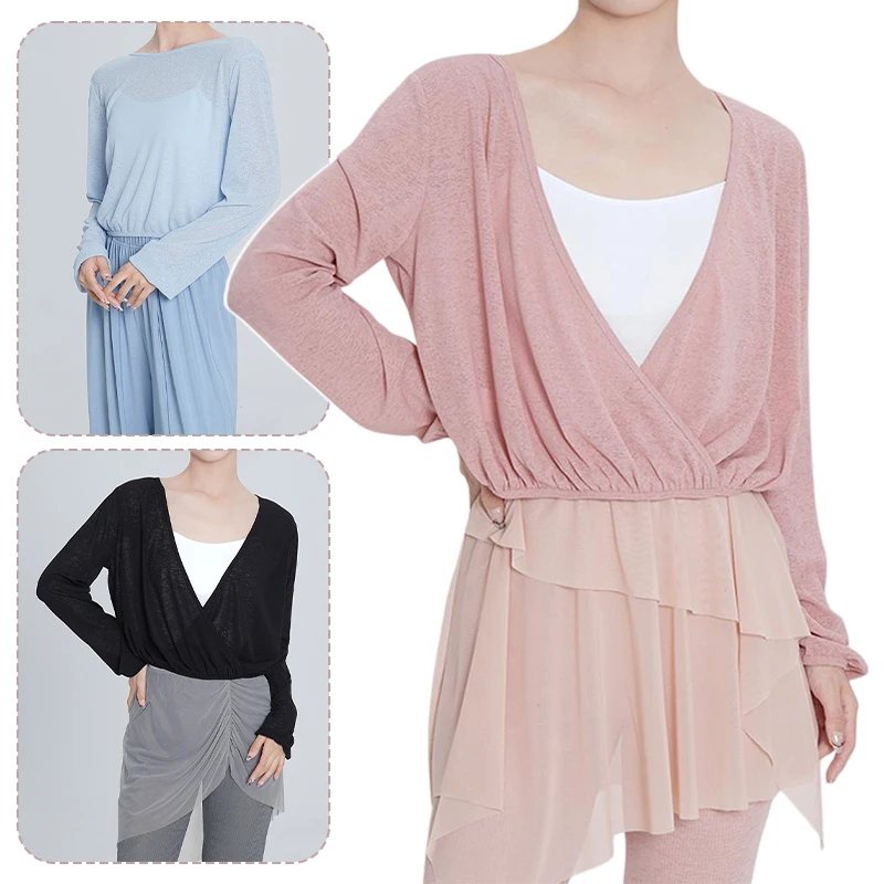 Top da donna classico per balletto, manica lunga, yoga, camicie di seta di bambù, pratica contemporanea, camicia di garza, costume da ballo per donna