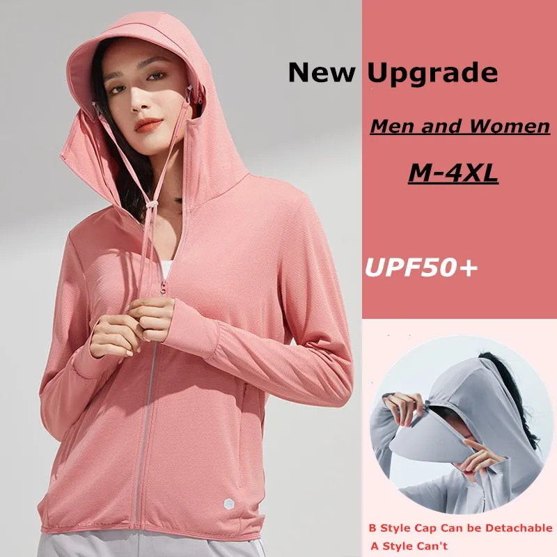 Summer Sunscreen Clothes Men Women Outdoor Riding Fishing Sports Sun UV Protection Clothing Ice Silk Breathable Hooded Shirt