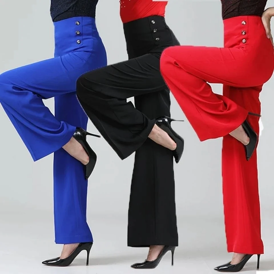 Pantalon de danse latine moderne à jambes larges pour femmes, pantalon de document monochrome, mode printemps et été, FJLadies, 2023