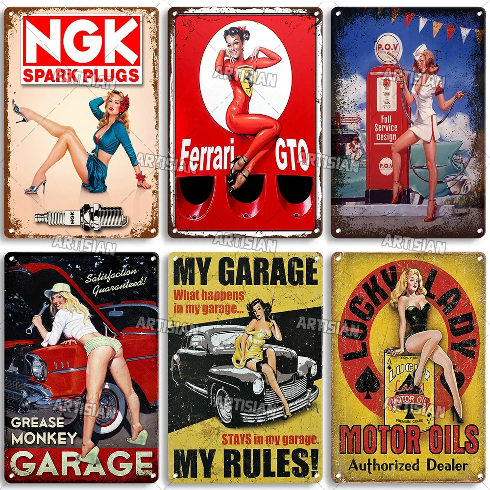 لافتة قصدير معدنية مثيرة للفتيات ، دبوس ، فتاة NGK ، لوحة جراج ، منزل ، بار ، نادي ، ديكور صناعي صدئ ، ملصق لوحة معدنية