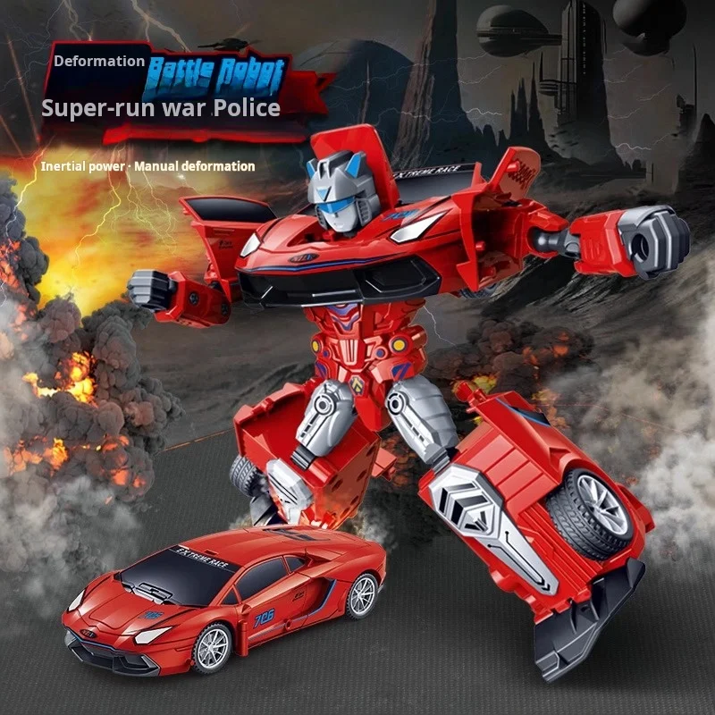 

Sports Car Model, Lightning Transformation Into Warrior Robot Children's Inertial Toy Racing Car For Boy's Gifts