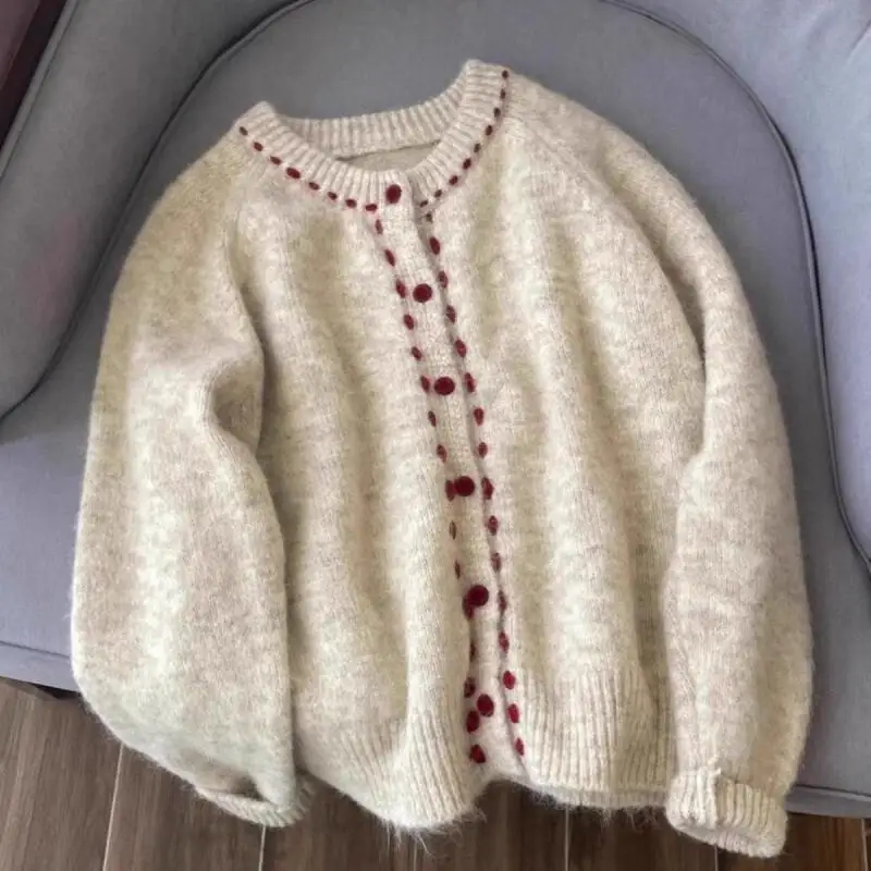 

Ретро художественный корейский стиль вязаный кардиган топ женский свободный дизайн ручной работы веревка мягкий свитер пальто милый кавайный модный