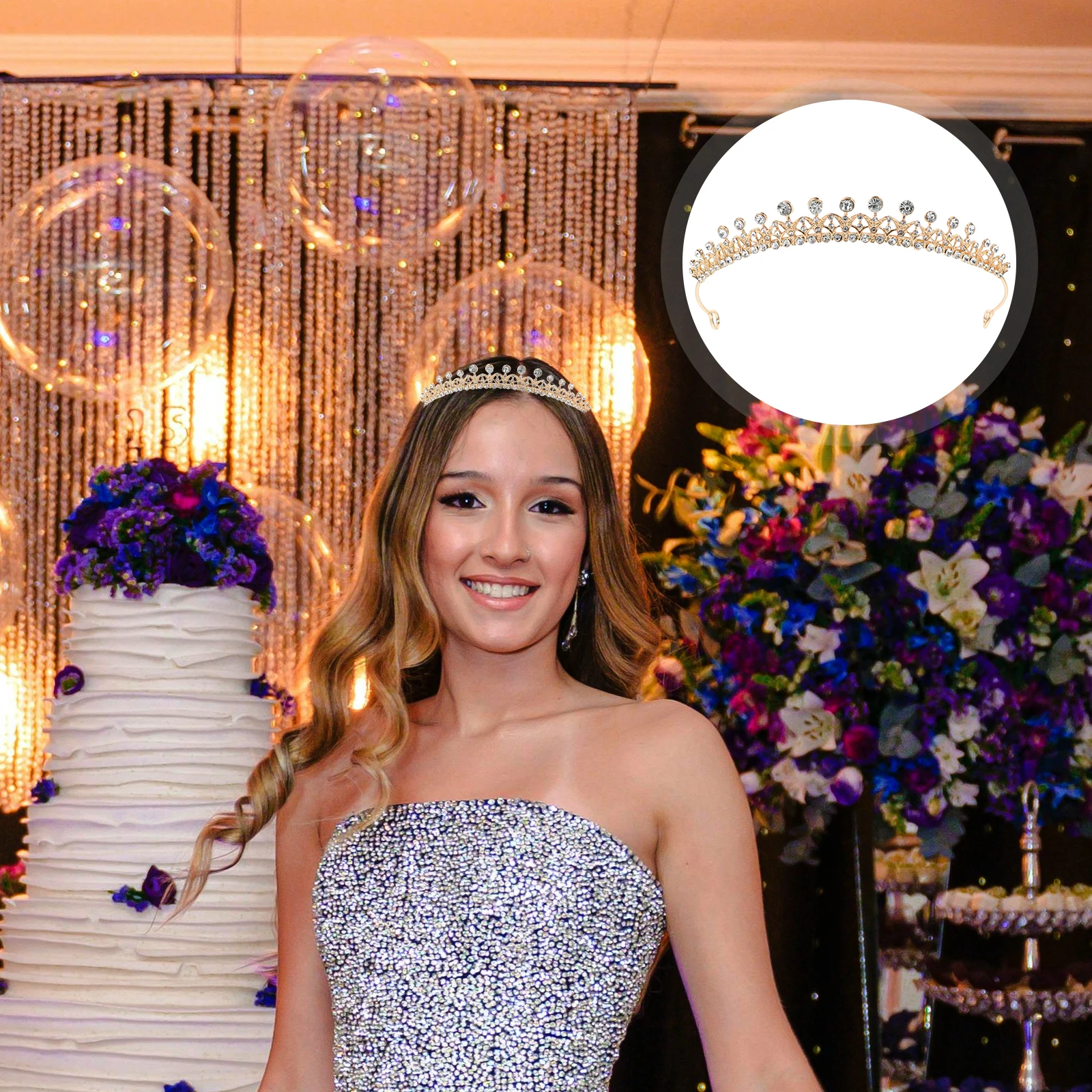 

2pcs Rhinestone Crown Headband Elegant Wedding Bridal Tiara Hair Accessories Birthday Party Costume Women Princess Pageant