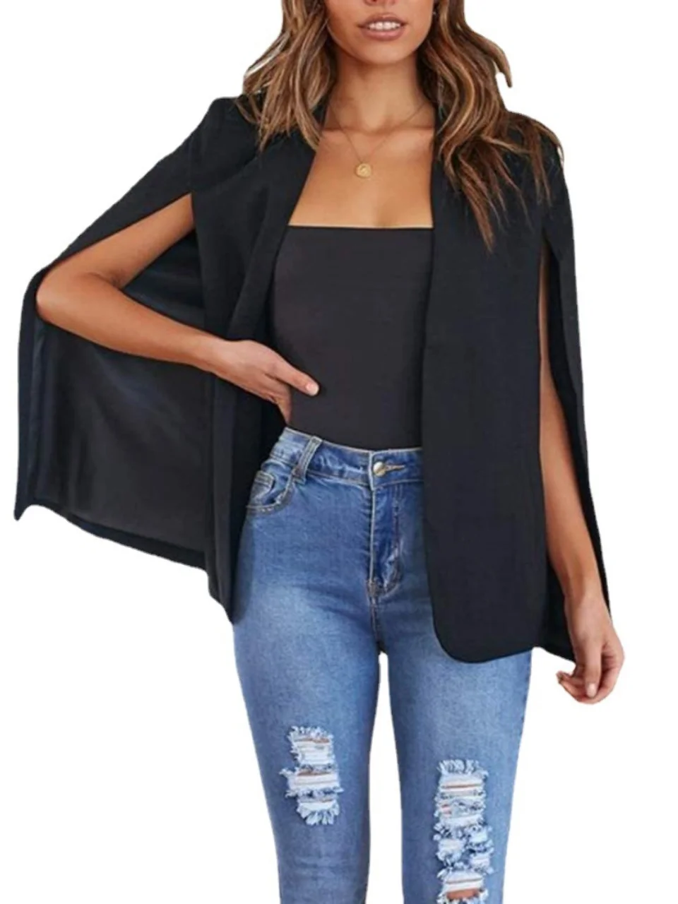 

Ele Multi-Color Женский шил Oulder Верхняя одежда Модный жилет Sle Long Sve Свободный крой для поездок на работу Sle Чистый хлопок