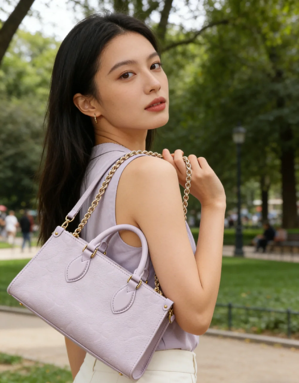 

Стильная светло-фиолетовая кожаная сумка-тоут для женщин, роскошная мини-сумочка с цепочкой для работы, шопинга и поездок на выходные.