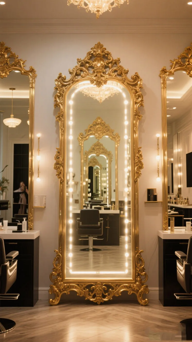 full-body mirror luxury villa clothing store beauty salon LED engraving decoration palace makeup mirror luxury