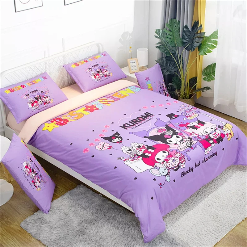 Kawaii My Melody Kuromi Single Double Soft and Comfortable Duvet Cover Pillowcase Bedding Set Cute Beauty Cartoon Animation Home