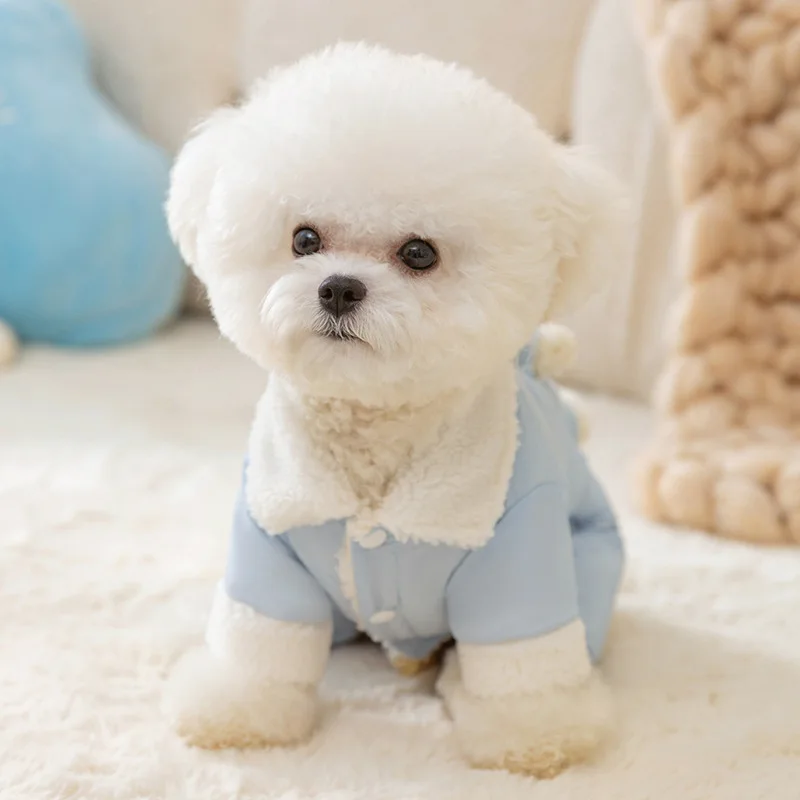 Winter Pet Strap Pants Teddy than Bear Warm Four legged Cotton Coat Puppy Solid Open Button Shirt Thickened Dog Clothes