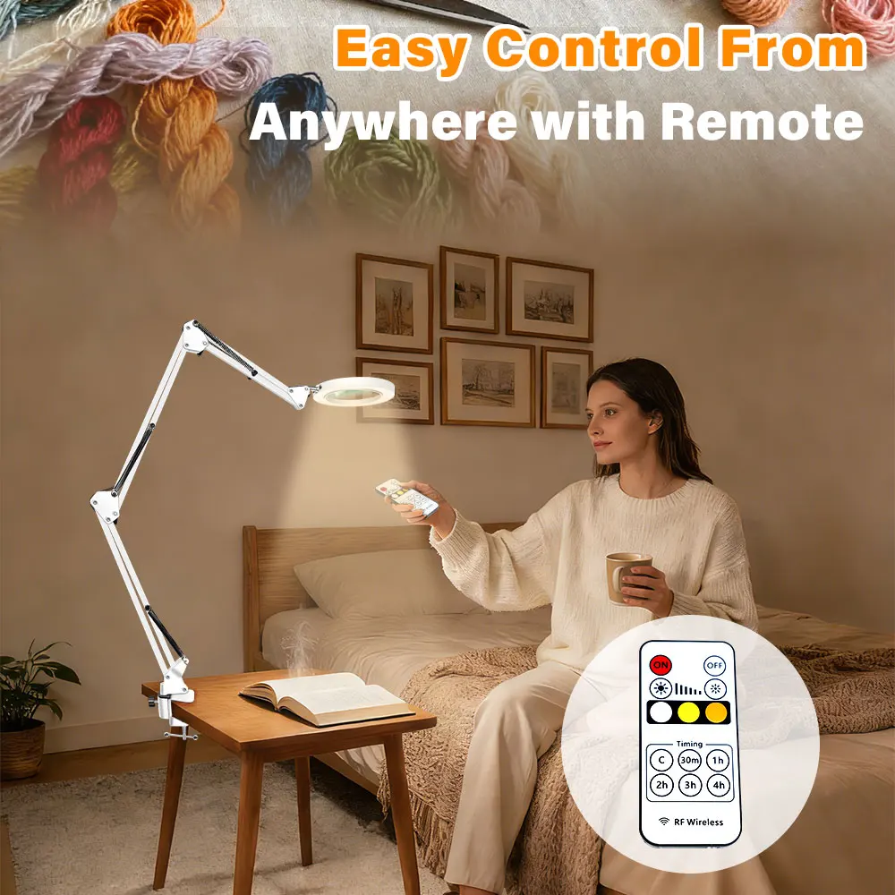 Upgrade 3-Segment folding Magnifying Glass Lamp with 3 Color Adjust LED Lights Reading Table Lamp for Welding Repair Close Work