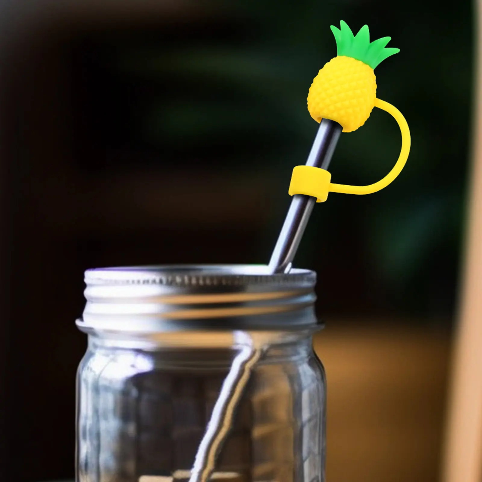4Pcs Pineapple Drinking Straw Covers Silicone Cute Straw Stopper Lightweight Portable for Banquet Birthday Ceremony Theme