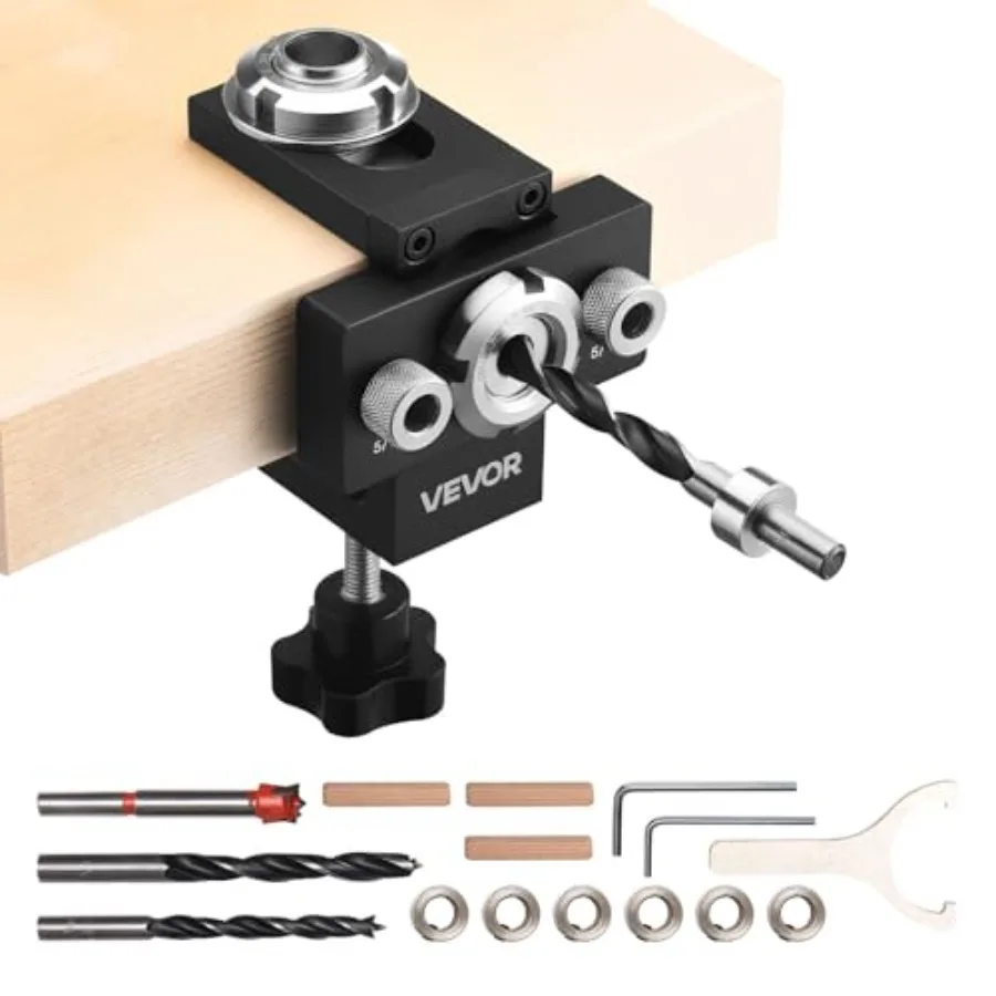 

VEVOR Kit Self Centering Dowel Drill for Straight Holes Aluminum Alloy Woodworking Joints Tool with 3 Size Drill Bits 5/16" 3/8