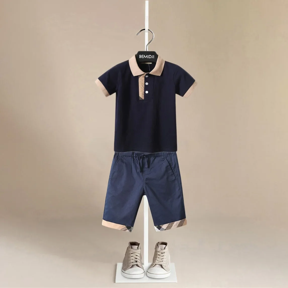 男の子用半袖Tシャツ,子供用コットンポロシャツセット,子供用スポーツスーツ,1〜9歳の夏服,2個