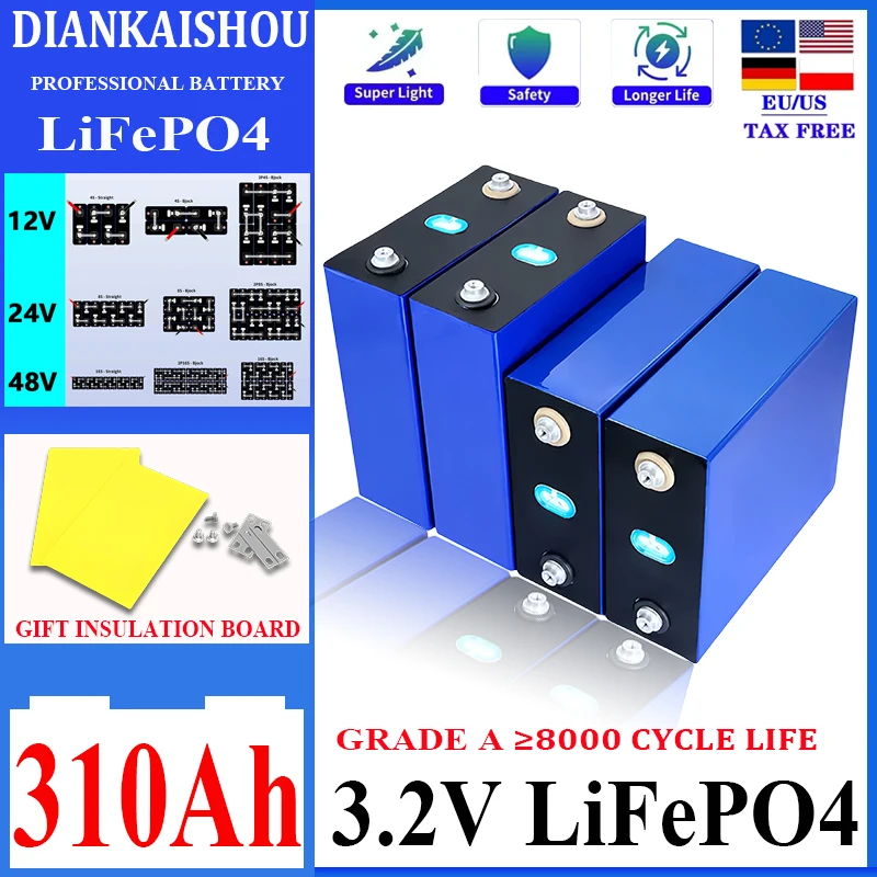 Grade A 3.2V 310Ah Lifepo4 Rechargeable Battery Lithium Iron Phosphate Travel Solar RV Campers Cell 12v 24v batteries Tax Free