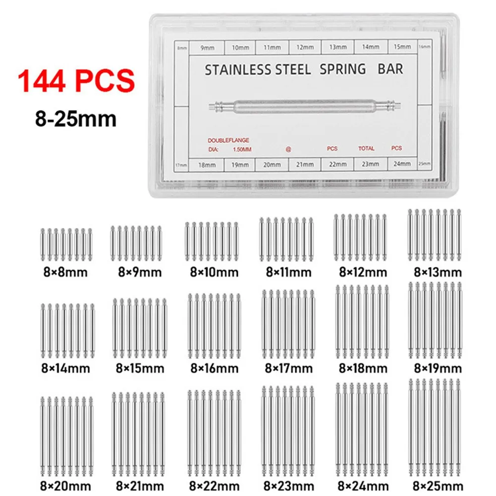Complete Specifications Stainless Steel Watch Band Strap Spring Bars Link Pins Repair Tool Set 144PCS 144 Connecting Shaft
