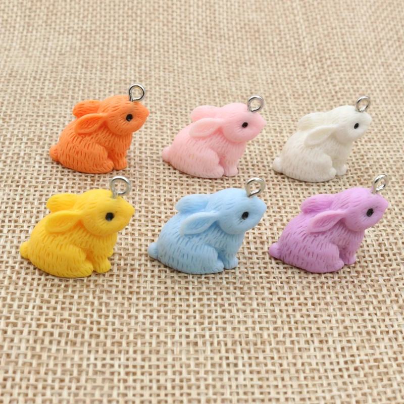 10Pcs 21*22mm 6 Color Mixed Rabbit Charms Resin Cabochons Glitter Gummy Candy Necklace Keychain Pendant DIY Making Accessories