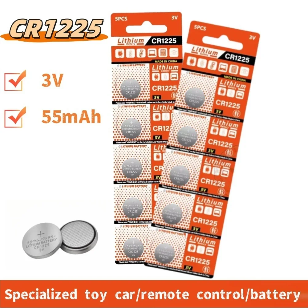 CR1225 3V 55mAh Lithium Battery Button Coin Cell for Toy Car Remote Control Calculator Watch Scale