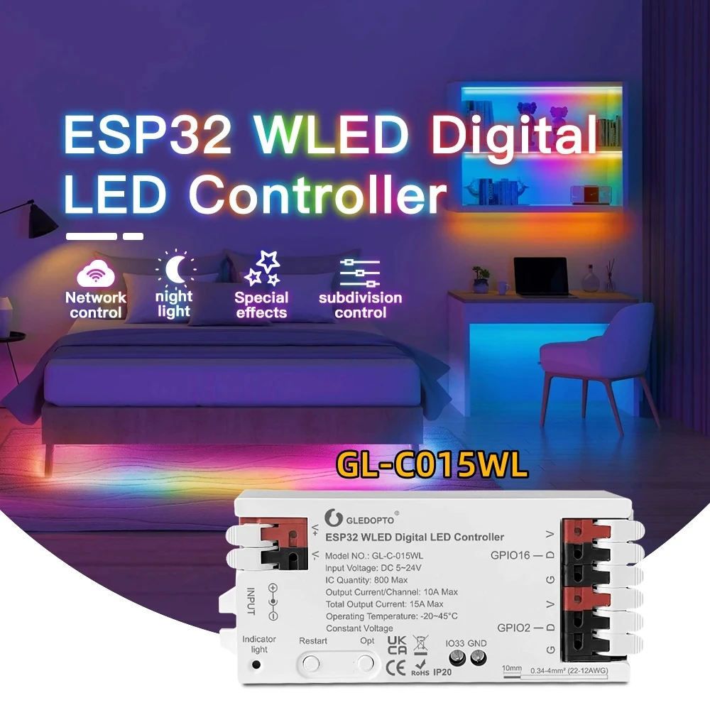 

Светодиодный контроллер, 5-24 В ESP32 Вт, динамический RGB IC, смарт-приложение «сделай сам», контроллер Wi-Fi для WS2813 WS2815 WS2811 2812 SK6812 RGBW, фотолента