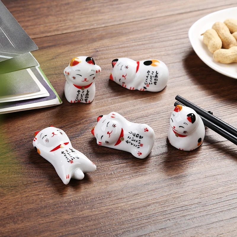 Lucky Cat Chopsticks Pillow Chopstick Rest Home Decoration Cat Ceramic Chopsticks Forks Holder Chopsticks Holder Spoon Holder