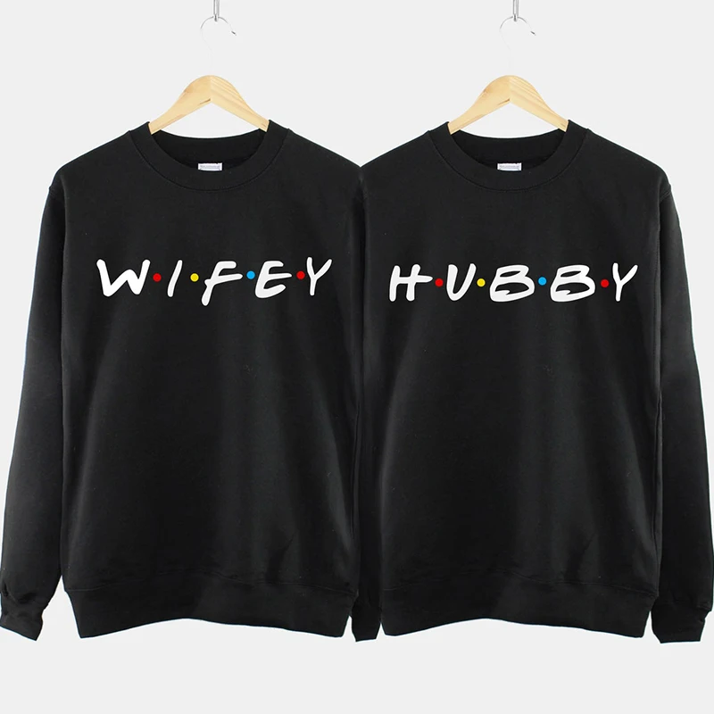 Hubby / Wifey Matching Sweatshirt Round Neck Husband and Wife Gift Aesthetic Clothes Oversized Hoodies Unisex Couple Sweatshirts