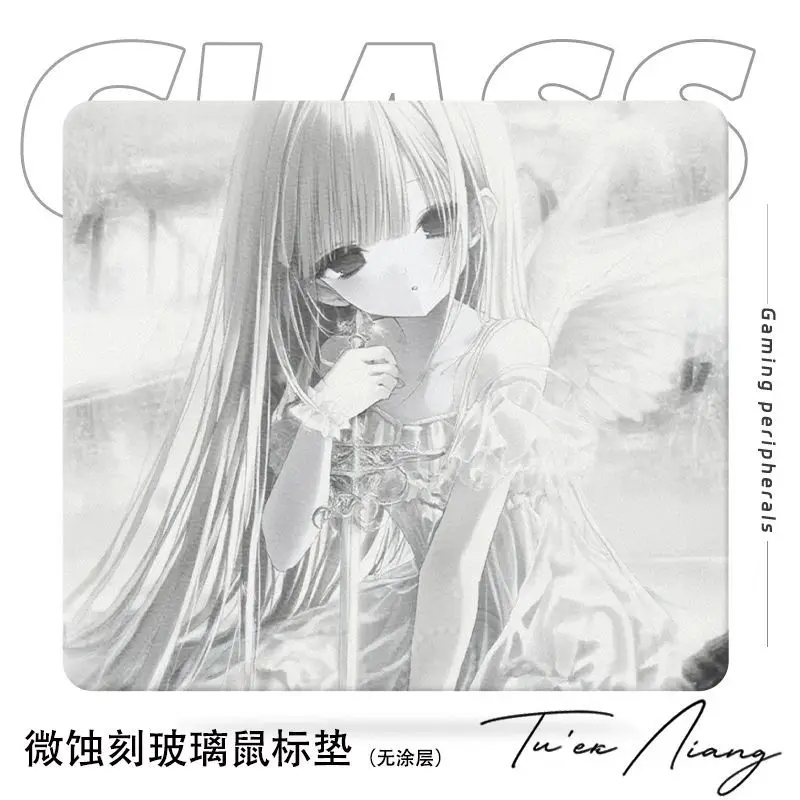 Japanese Girl Kawaii Glass Gaming Mouse Pad Frosted Surface Desk Tempered Glass Mouse Pad E-Sports Table Mouse Pad PC