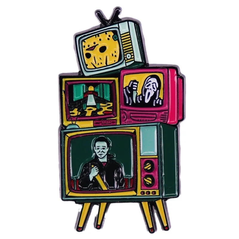 ホラー映画ビデオTVエナメルピン、ハロウィーン漫画、テロラーメタルブローチバッジアクセサリー、ファッションジュエリーギフト