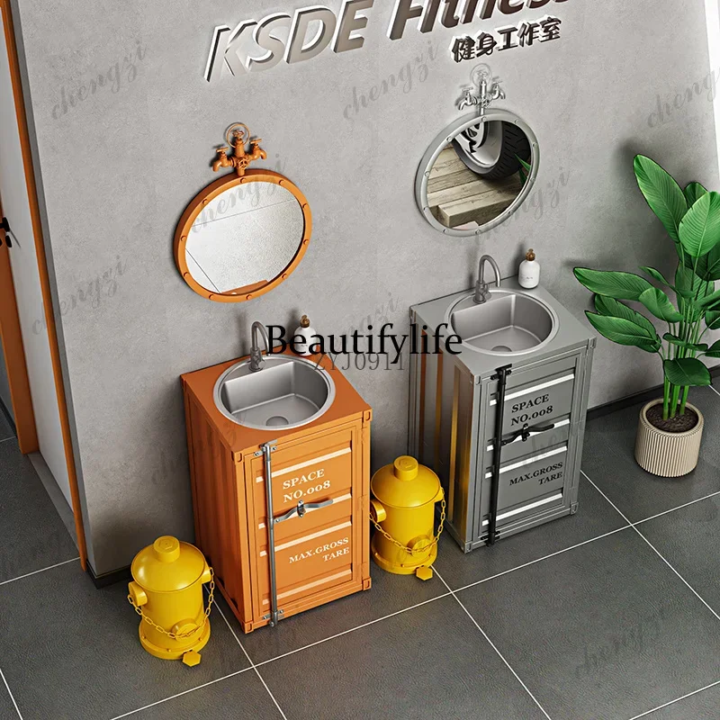 TTT  Industrial wind container face wash basin, retro commercial floor column wash basin, bar wash basin