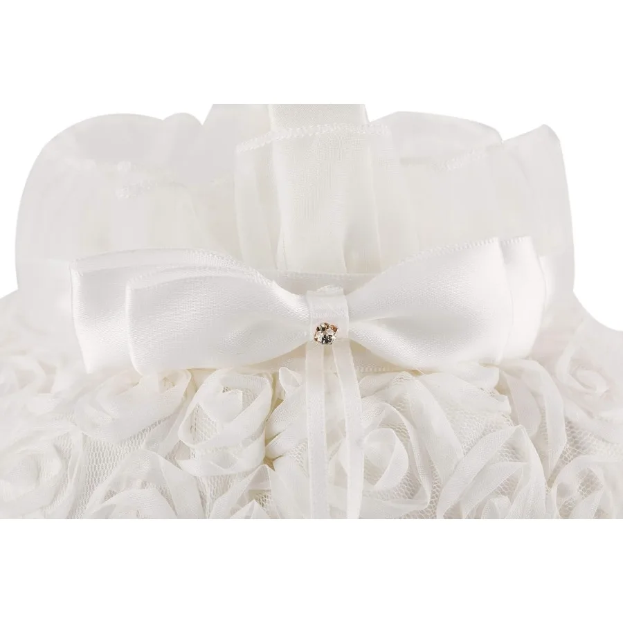 White Bowknot Silk Cloth Wedding Ceremony Party Rose Flower Girl Basket 5 Inches Elegant Decorative Accessory for Special Event