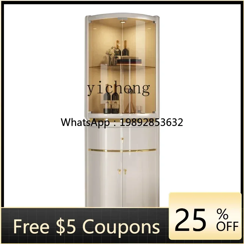 H9-  Cream Style Corner Wine Cabinet Light Luxury High-End Corner Storage Display Cabinet Made of Glass