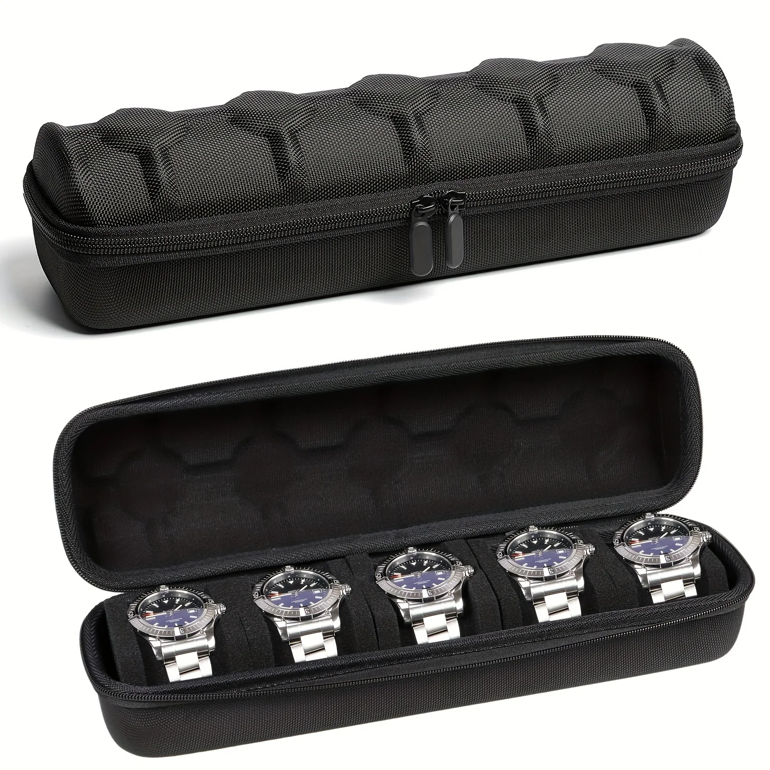 Five-Compartment Watch Storage Box, Unisex Hard-Shell Watch Organizer, Soft Padded Handle, Portable Watch Storage Bag